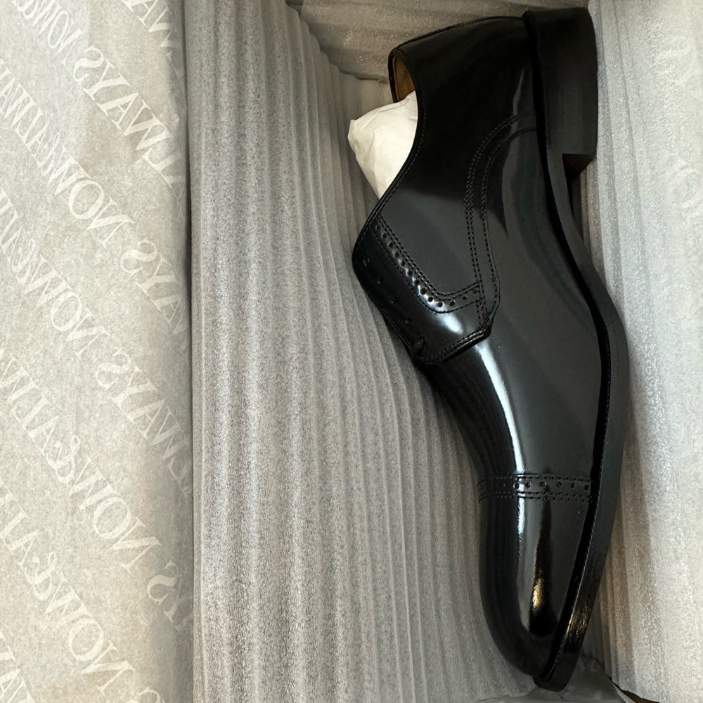 New in Box Johnston & Murphy Bradford Cap Toe Oxford Dress Shoes Black Leather